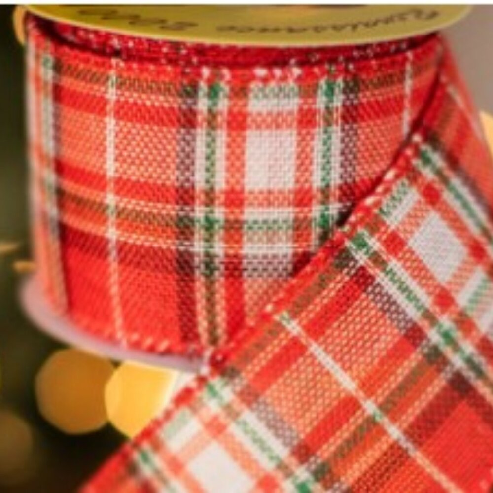 Christmas Plaid Ribbon Red/Green/White 2.5" NEW
